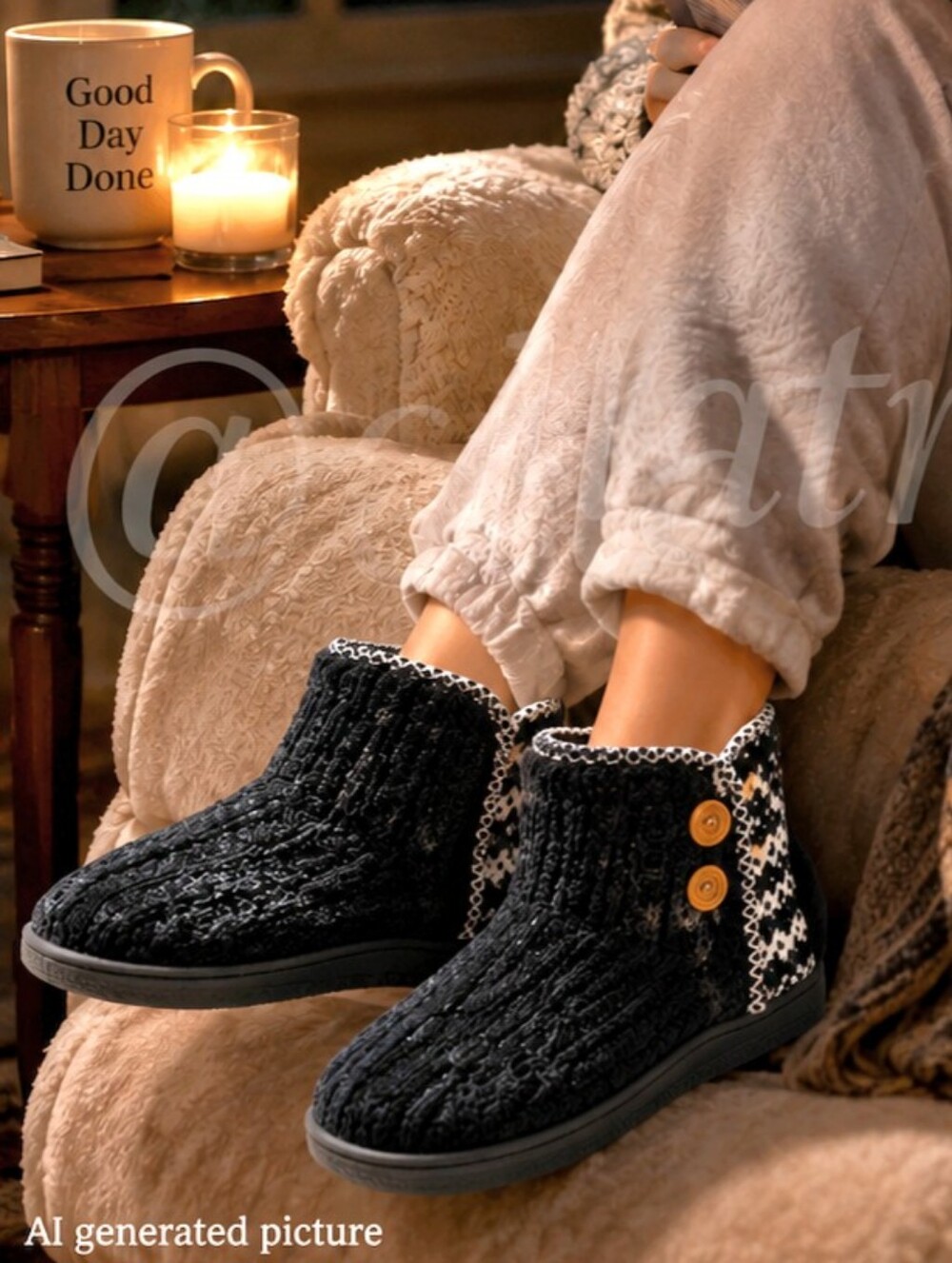 Muk Luks Black Cozy Chenille Women's Slipper NWT Size 7/8